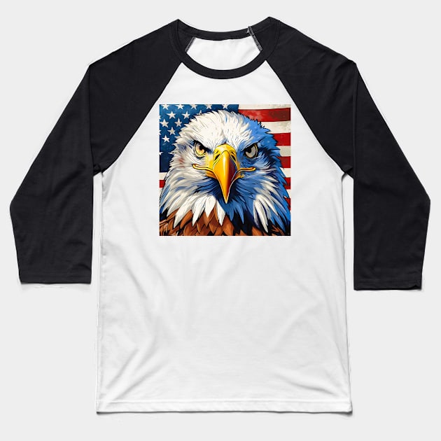 USA Bald Eagle And Flag Design Baseball T-Shirt by ArtShare